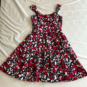 Floral Red and Black Dress